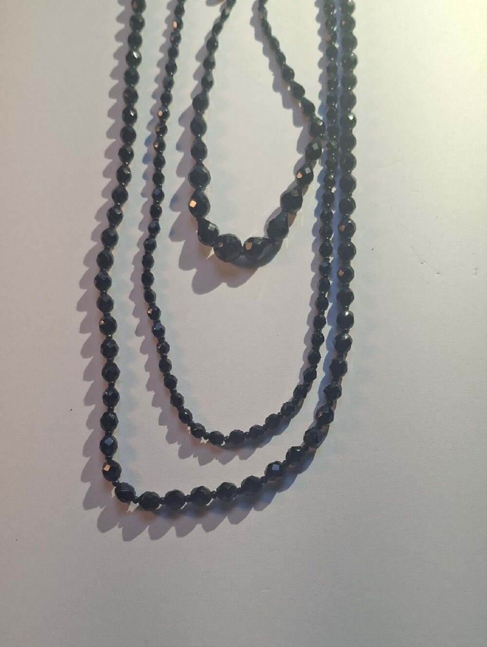 VTG 1920s Art Deco French Jet Black Glass Necklace Set 3pc Flapper 15" 30"